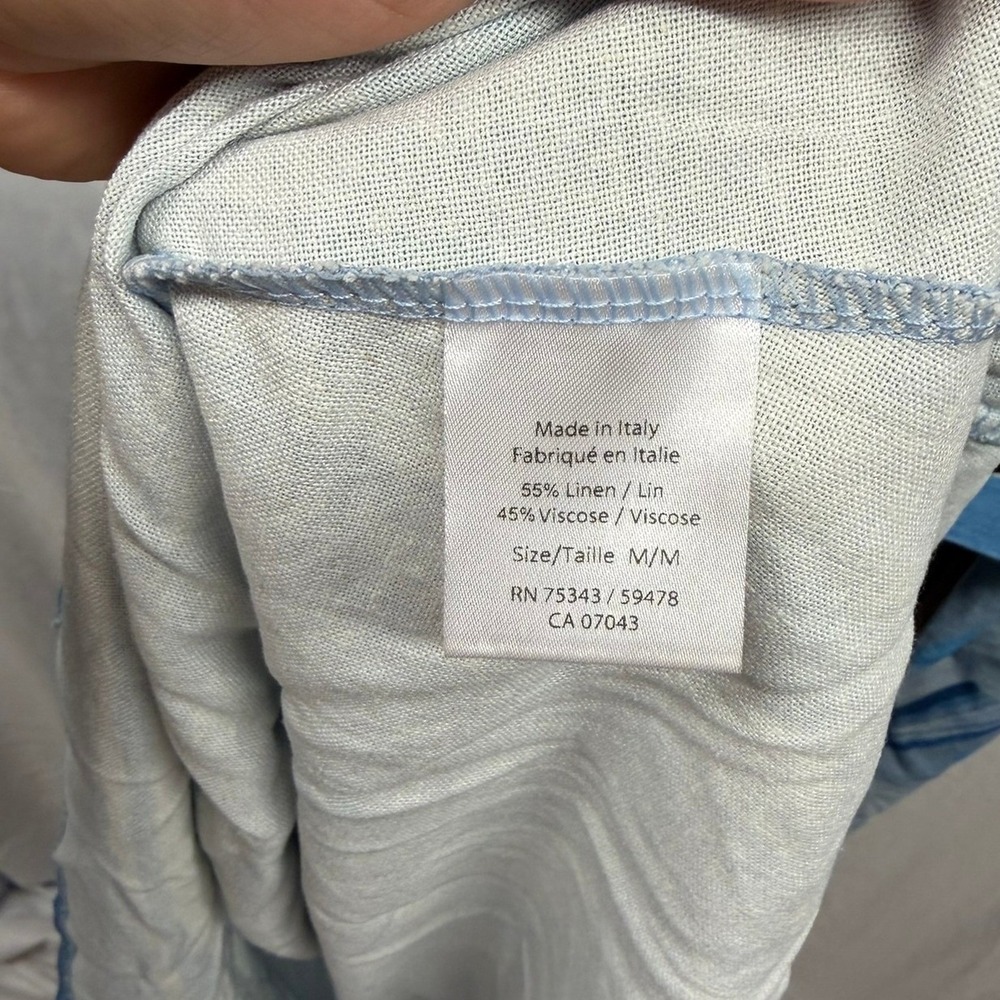 Le Ragazze Made in Italy Blue Linen Blend Abstract Leaf Midi Dress Size M - Picture 7 of 8